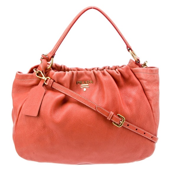 PRADA Cervo Pleat Bag Hobo Orange Deerskin Women’s Crossbody Designer Purse - Picture 1 of 16